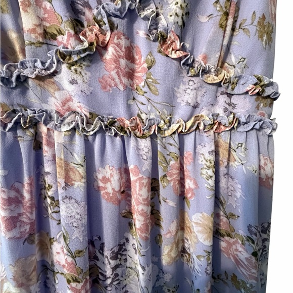 Limelush Purple Floral Tiered Boho Midi Dress Size Large - Picture 3 of 5